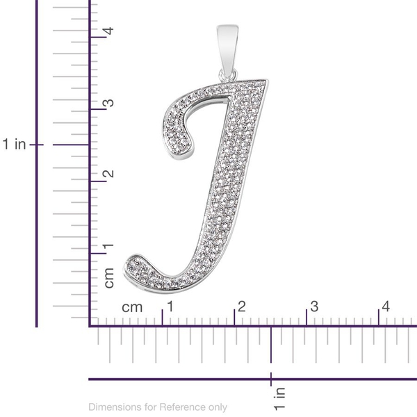 ELANZA AAA Simulated White Diamond J Initial Pendant in Platinum Overlay Sterling Silver