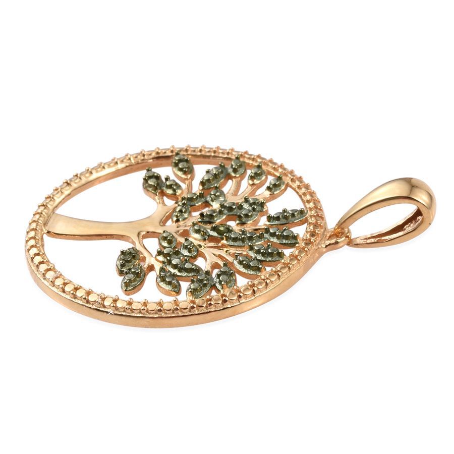 Green Diamond (Rnd) Tree Pendant in 14K Gold Overlay Sterling Silver