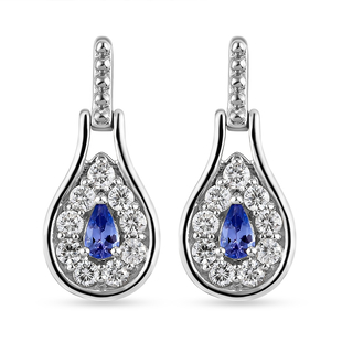 Tanzanite and Natural Cambodian Zircon Dangling Earrings in Sterling Silver 1.66 Ct.