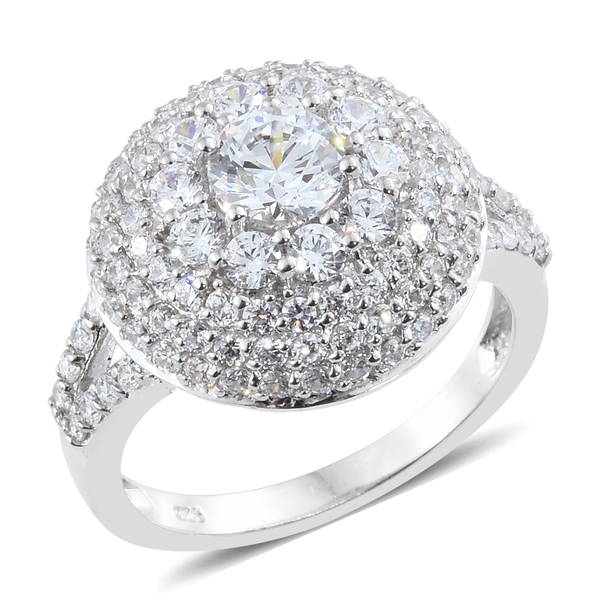 Lustro Stella Made with Finest CZ Cluster Ring in Platinum Plated Silver 5.61 Grams