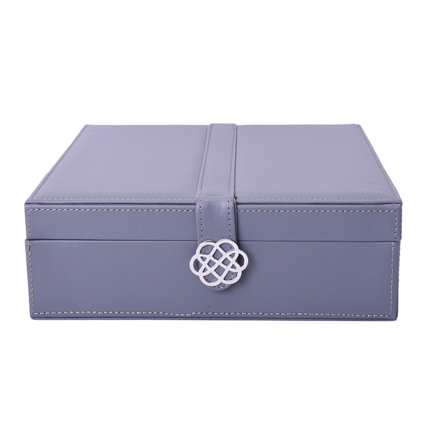 Two-Layer Grey Jewellery Box with Multiple Compartments and Mirror (Size 26x26x9cm)