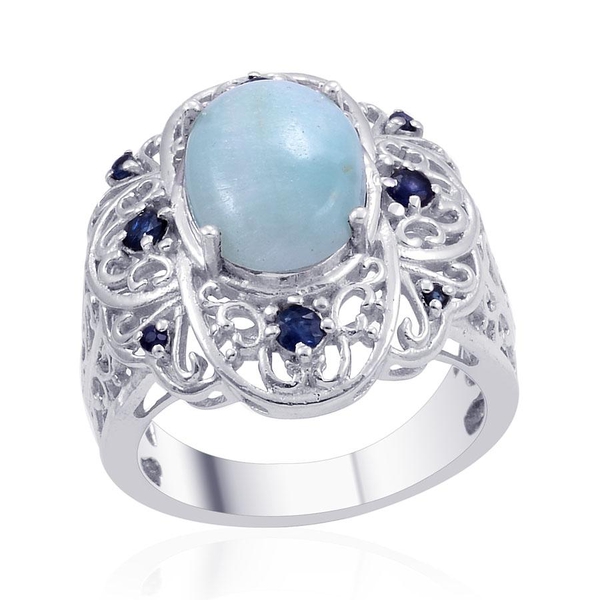 Designer Collection Chinese Aragonite Blue (Ovl 4.95 Ct), Kanchanaburi Blue Sapphire Ring in Platinu