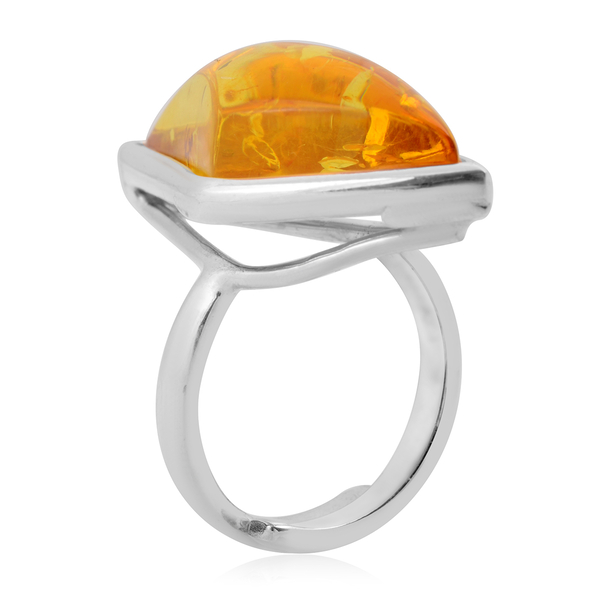 Baltic Amber (Rnd) Ring in Sterling Silver, Silver wt 7.00 Gms