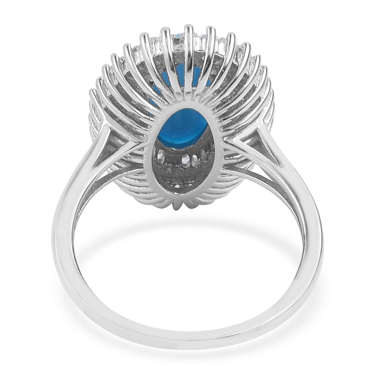 Arizona Sleeping Beauty Turquoise (Ovl 2.75 Ct), White Topaz Ring in Rhodium Plated Sterling Silver 4.150 Ct.