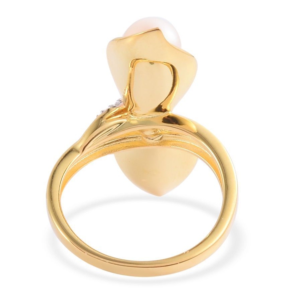 Japanese Akoya Pearl (Rnd 2.25 Ct), White Topaz Ring in Yellow Gold Overlay Sterling Silver 3.500 Ct.