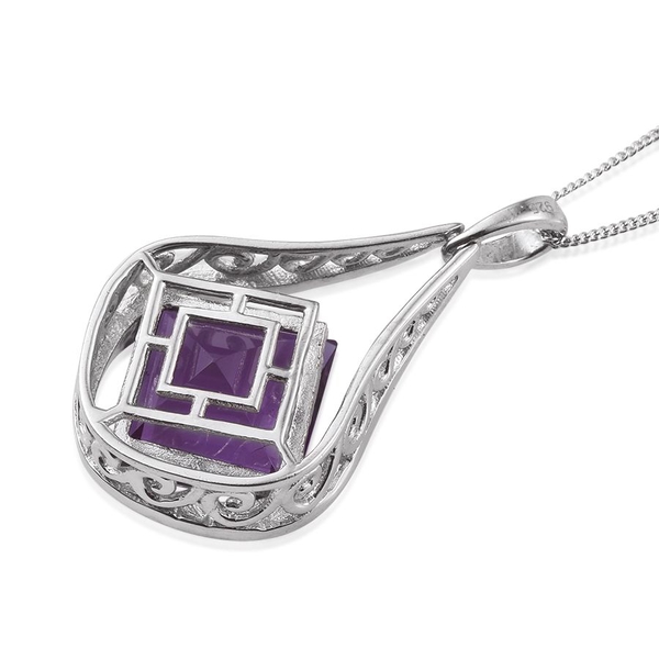 Lavender Alexite (Sqr) Solitaire Pendant With Chain in Platinum Overlay Sterling Silver 8.250 Ct.