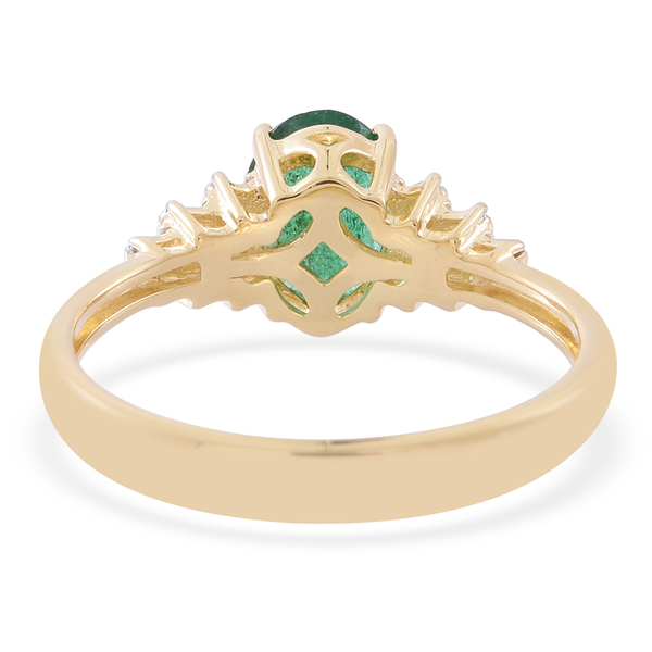 ILIANA 18K Yellow Gold AAA Kagem Zambian Emerald (Ovl 1.15 Ct), Diamond (SI/G-H) Ring 1.250 Ct.