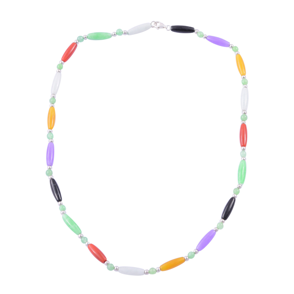 Multi Colour Jade Necklace (Size 18) in Rhodium Plated Sterling Silver 78.500 Ct.