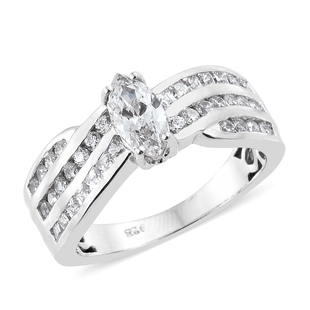 Lustro Stella Made with Finest CZ Classic Ring in Platinum Plated Sterling Silver