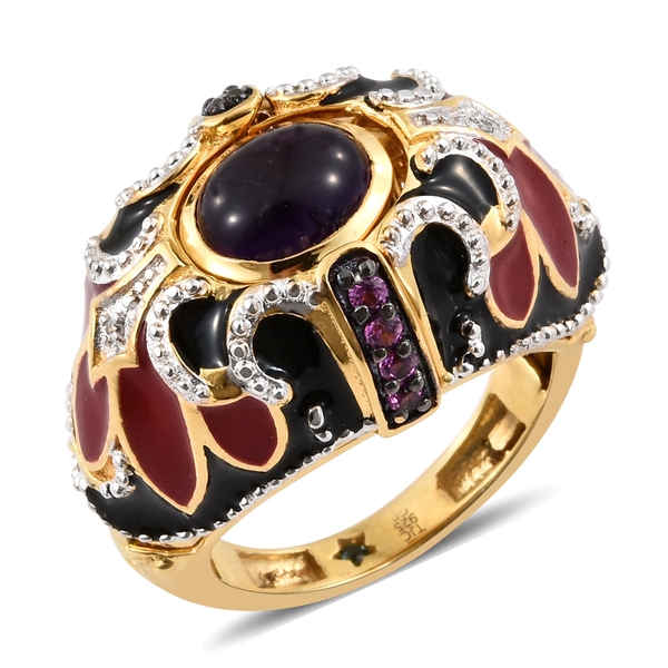 GP 3.25 Ct Amethyst and Multi Gemstone Ring in 14K Gold Plated Silver