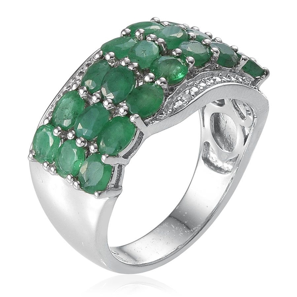 Kagem Zambian Emerald (Ovl), Diamond Ring in Platinum Overlay Sterling Silver 2.770 Ct.