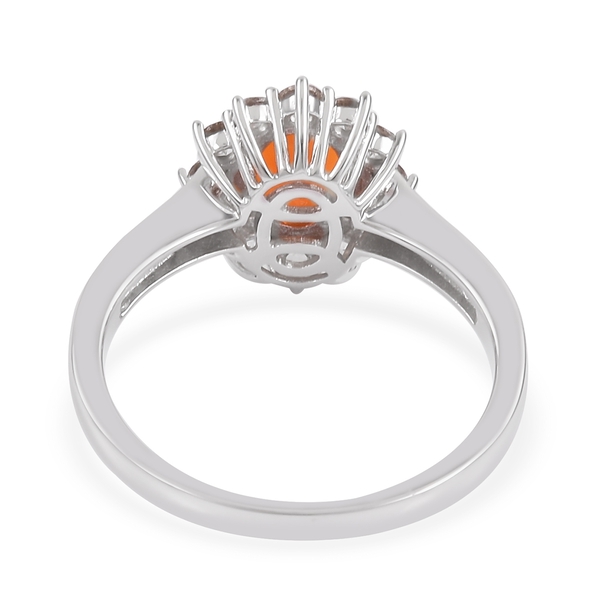 9K White Gold AA Jalisco Fire Opal (Ovl), Natural White Cambodian Zircon Ring 1.840 Ct.