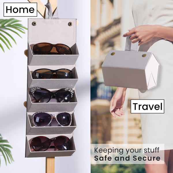 5 Slot Sunglasses Travel Organiser with Handle (Size 17x13x12 cm) - Grey