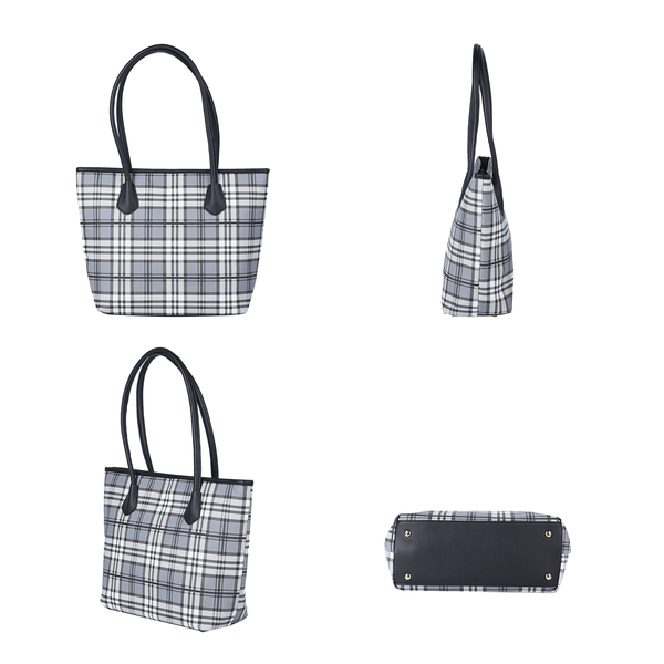 Closeout Deal Plaid Pattern Tote Bag with Shouder Strap (Size 30x29x12 Cm) - Grey & White