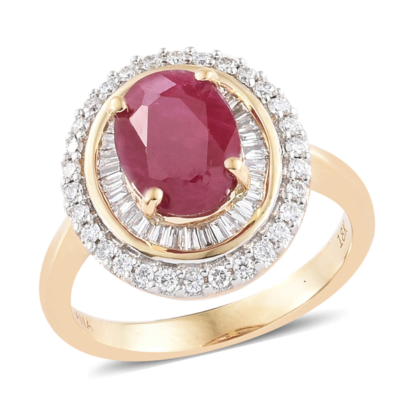 ILIANA 2.75 Ct AAAA Ruby and Diamond Double Halo Ring in 18K Gold 4.95 Grams SI GH