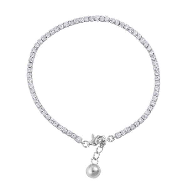 ELANZA AAA Simulated White Diamond (Rnd) Bracelet (Size 7.5) in Rhodium Plated Sterling Silver
