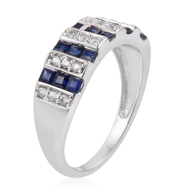 Designer Inspired- 9K White Gold AA Kanchanaburi Blue Sapphire (Princess Cut), Natural Cambodian Zircon Ring 1.080 Ct.
