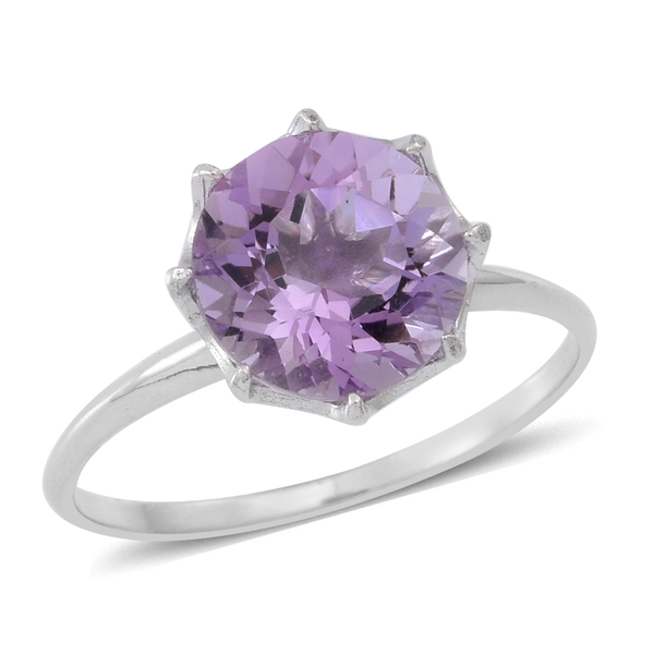 AA Rose De France Amethyst (Rnd) Solitaire Ring in Rhodium Plated Sterling Silver 3.500 Ct.
