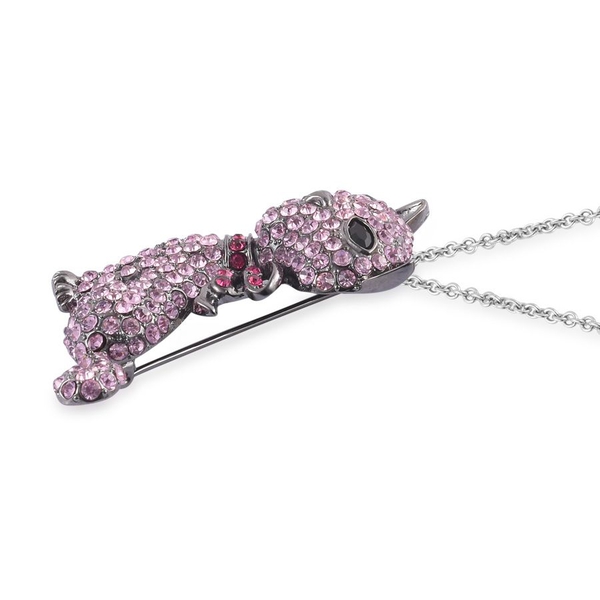 Pink and Multi Colour Austrian Crystal Cat Pendant in Black Tone with Stainless Steel Chain (Size 24)