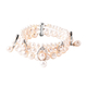 LucyQ Pearl Drop Collection - White Freshwater Pearl, Natural Cambodian Zircon Three Layer Bracelet 