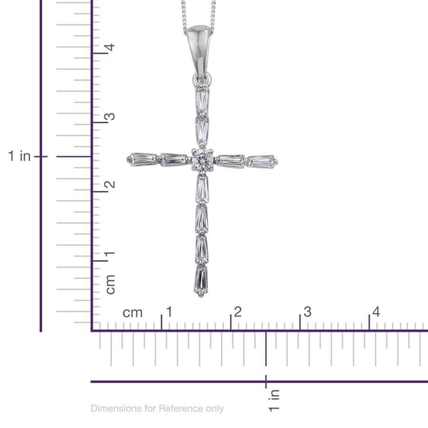 Lustro Stella - Platinum Overlay Sterling Silver (Rnd) Cross Pendant With Chain Made with Finest CZ