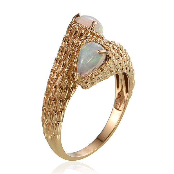 AA Ethiopian Welo Opal (Pear) Crossover Ring in 14K Gold Overlay Sterling Silver 1.500 Ct.