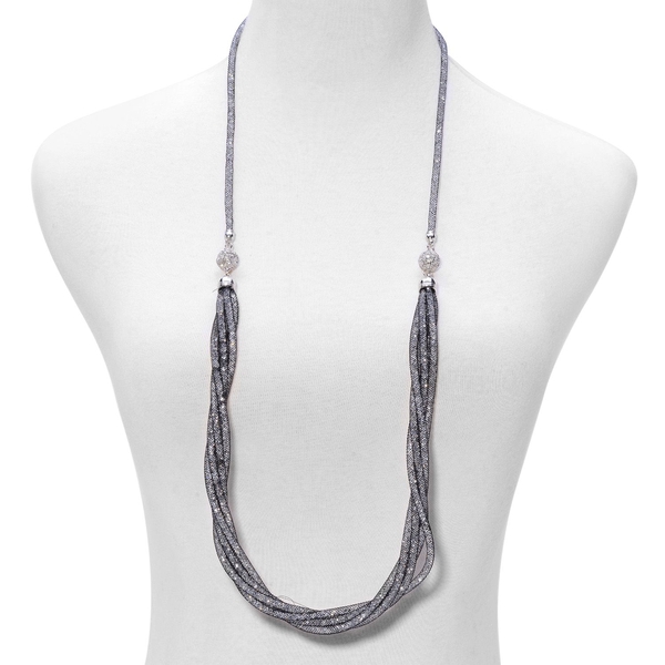 White Austrian Crystal and Simulated Black Stone Necklace (Size 38) in Gold Tone