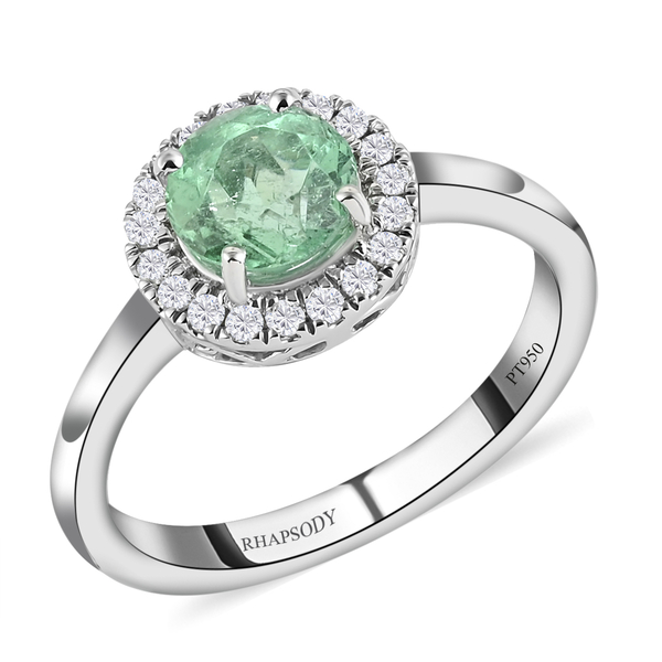 RHAPSODY 950 Platinum AGI Certified AAAA Boyaca Colombian Emerald and Diamond (VS/E-F) Ring 1.30 Ct,