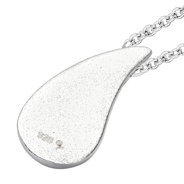 LUCYQ Texture Drop Collection - Matte Texture Rhodium Overlay Sterling Silver Pendant with Chain (Size-16/18/20)