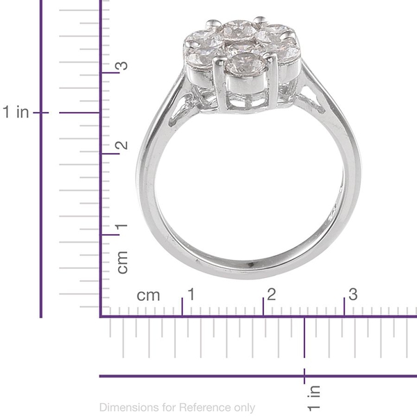 Lustro Stella - Platinum Overlay Sterling Silver (Rnd) 7 Stone Floral Ring Made with Finest CZ 1.270 Ct.