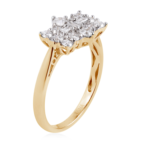 ILIANA 18K Yellow Gold IGI Certified Diamond (Rnd and Bgt) (SI/ G-H) Boat Cluster Ring 1.000 Ct.