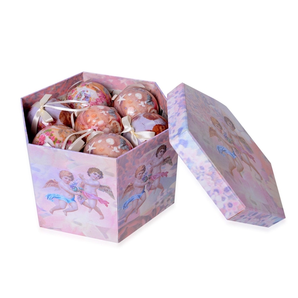 Set of 14 - Pink, Blue and Multi Colour Angel Pattern Christmas Decoration Baubles in a Box (Size 21.5X15 Cm)