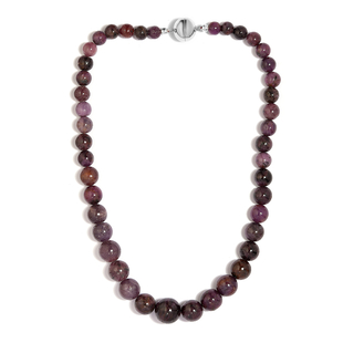 Indian Ruby Necklace (Size - 18) With Magnetic Lock in Rhodium Overlay Sterling Silver 545.00 Ct.