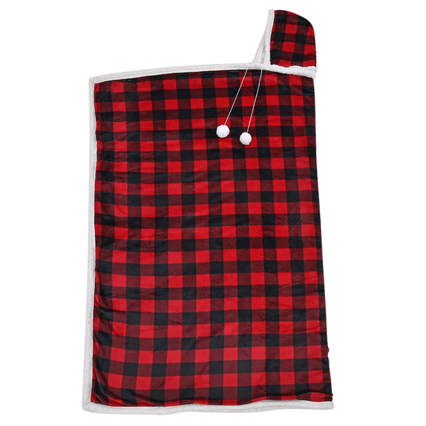 Check Pattern Hoodie Sherpa Blanket - Red & Black