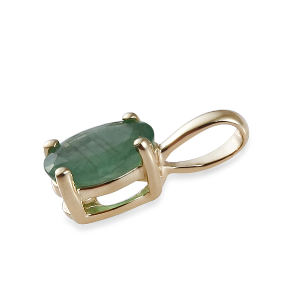 9K Yellow Gold AA Kagem Zambian Emerald (Ovl) Pendant 0.450 Ct.