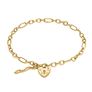 Hatton Garden Close Out Deal- 9K Yellow Gold Figaro Bracelet (Size - 7) with Padlock, Gold Wt. 3.4 G