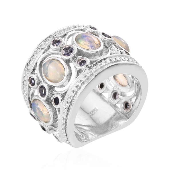 AA Ethiopian Welo Opal (Ovl), Iolite Band Ring in Platinum Overlay Sterling Silver 1.750 Ct.