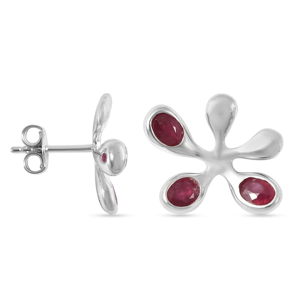 LucyQ Splash Collection - African Ruby (FF) Earrings (with Push Back) in Rhodium Overlay Sterling Silver 1.51 Ct.