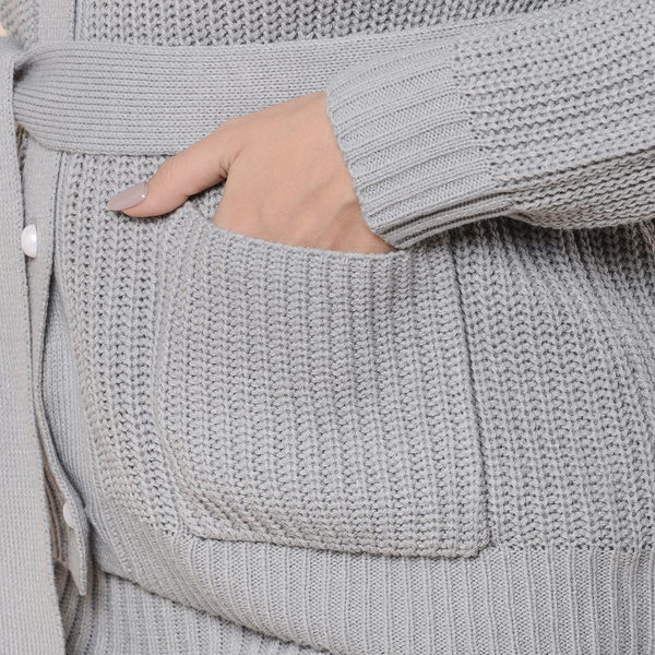 LA MAREY 100% Acrylic Ribbed Knit Skirt in Grey