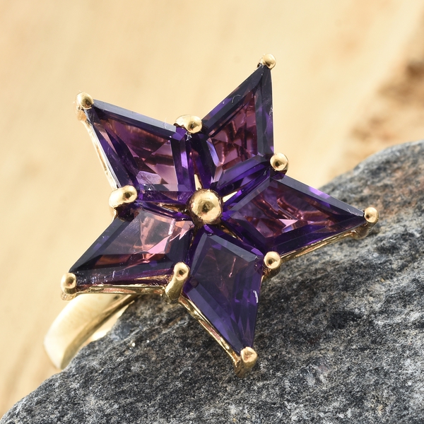 Limited Collection-GP Amethyst (Kite), Kanchanaburi Blue Sapphire Star Ring in 14K Gold Overlay Sterling Silver 5.000 Ct.