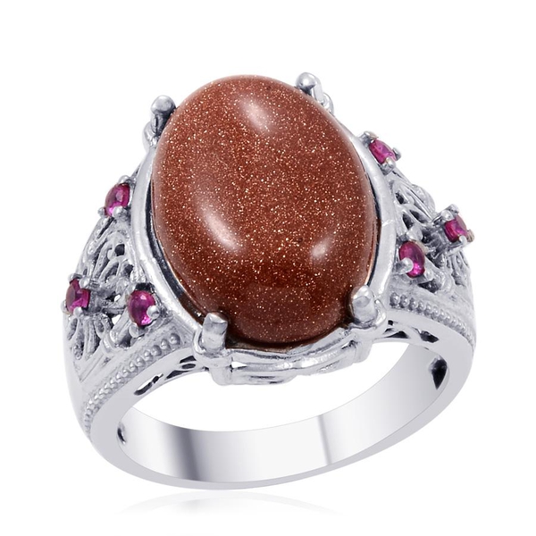 Designer Collection Goldstone (Ovl 10.50 Ct), Simulated Ruby Ring in Platinum Bond 10.800 Ct.