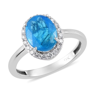 2.15 Ct Neon Apatite and Diamond Halo Ring in 9K White Gold