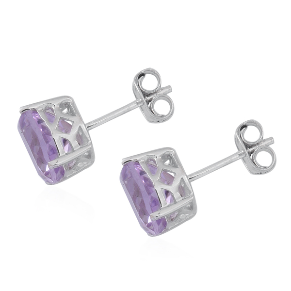 Rose De France Amethyst (Rnd) Stud Earrings (with Push Back) in Rhodium Plated Sterling Silver 5.000 Ct.