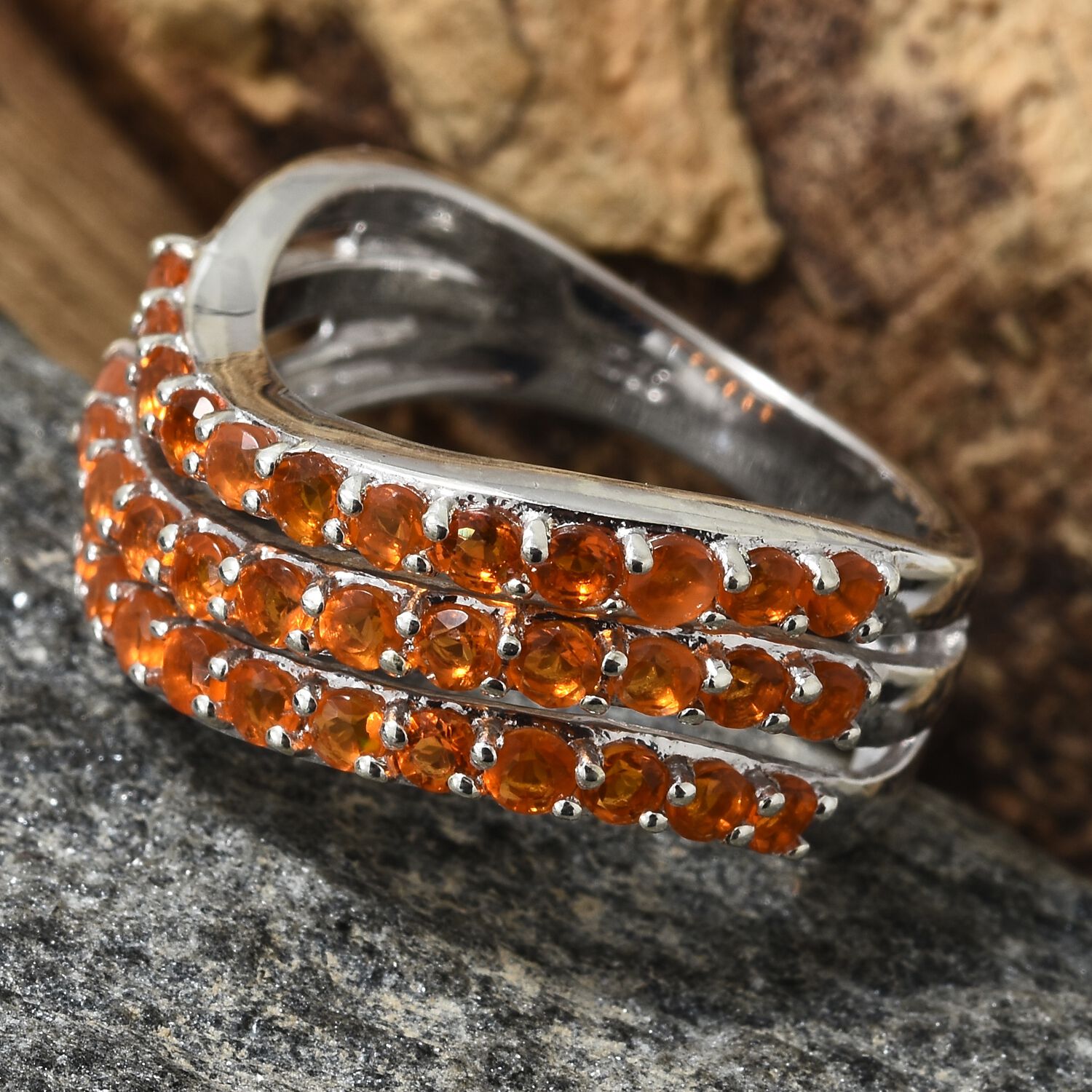 Jalisco Fire Opal (Rnd) Wave Ring in Platinum Overlay Sterling Silver 1.000 Ct.