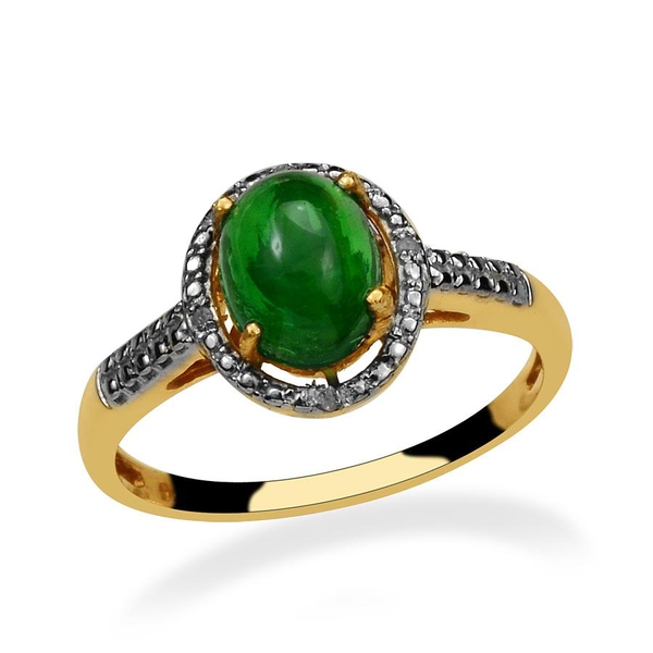 Green Ethiopian Opal (Ovl 1.00 Ct), Diamond Ring in 14K Gold Overlay Sterling Silver 1.020 Ct.