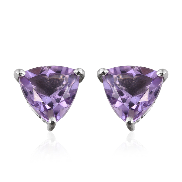 AA Rose De France Amethyst (Trl) Stud Earrings (with Push Back) in Platinum Overlay Sterling Silver 