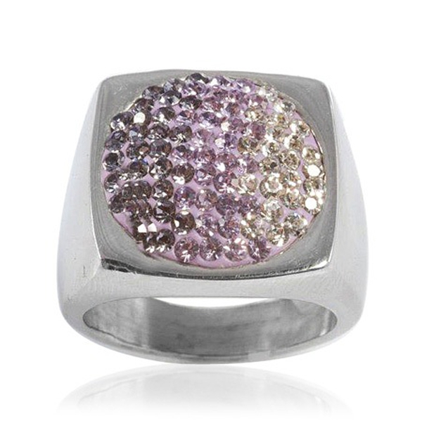 Square Lavender Austrian Crystal Ring in Silvertone (Size N)