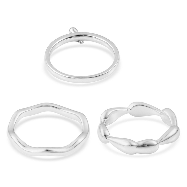 Set of 3 - LucyQ Single Drip and Continual Drip Ring in Rhodium Plated Sterling Silver 7.18 Gms.