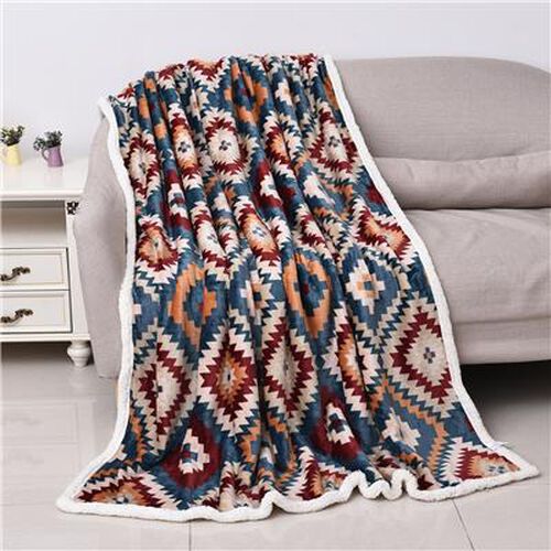 Santa Fe Printed Warm and Soft Double Layer Sherpa Blanket Size 150x200