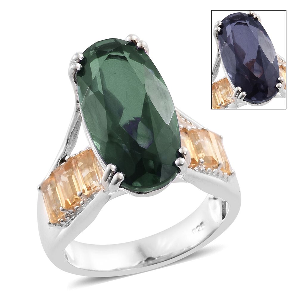 11.50 Ct Alexandria Quartz and Citrine Solitaire Ring in Platinum Plated Silver 6.19 Grams